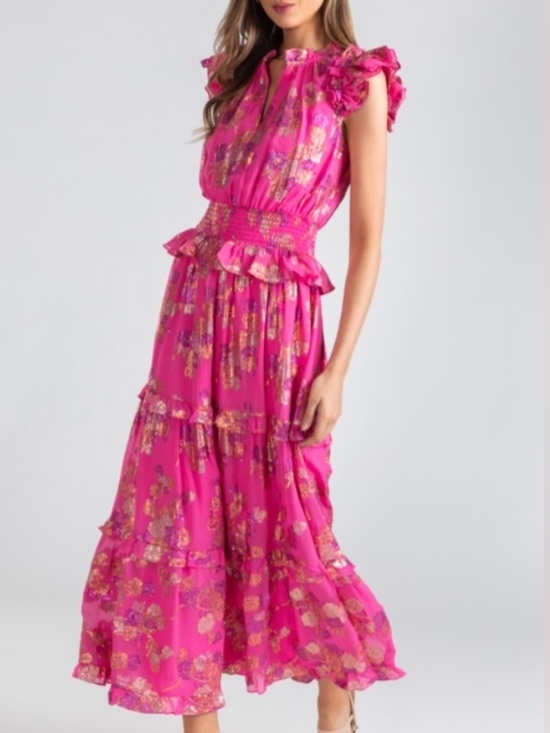Shoshanna Dresses & Skirts - Shoshanna Maren Metallic Floral Maxi Dress Fuchsia Gold